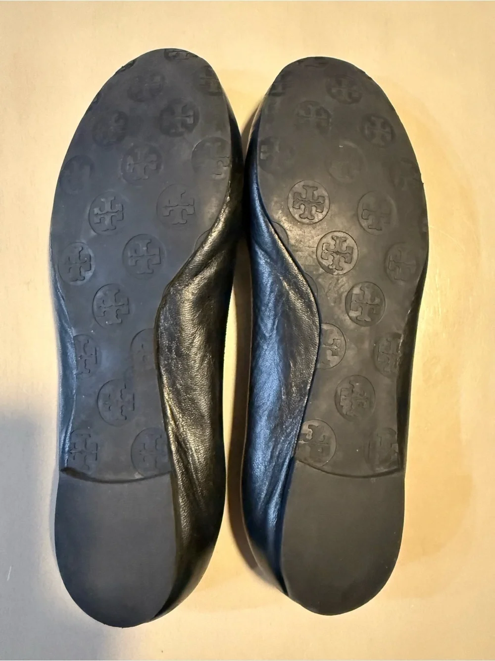 Tory Burch Minnie Ballet Flats Black Leather Silver Logo Logo Size 6